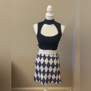 Sugar Thrillz Jeepin Around Mini Skirt Black Argyle Cher